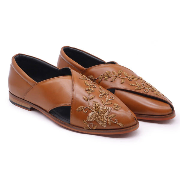 Zardozi Embroidered Genuine Leather Peshawari Sandals | LTR EMB 00013