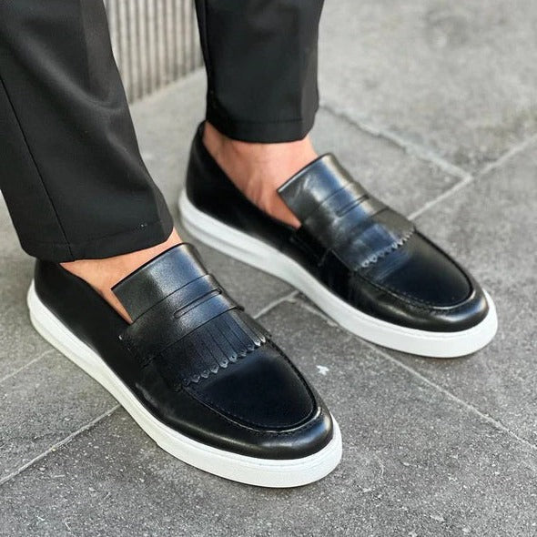 Royalfee Black Loafers With Frill Design LTR 0206