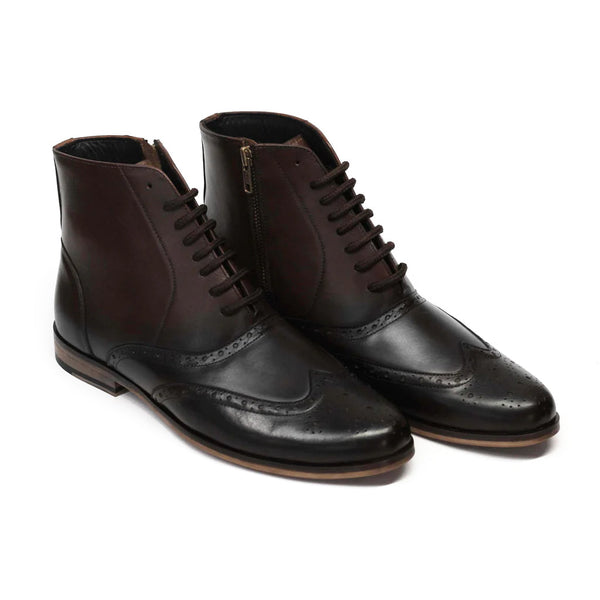 Royalfee Cliff Genuine Leather Dual Berry Black's Toned Wing Toe Brogue Boots | LTR 0119